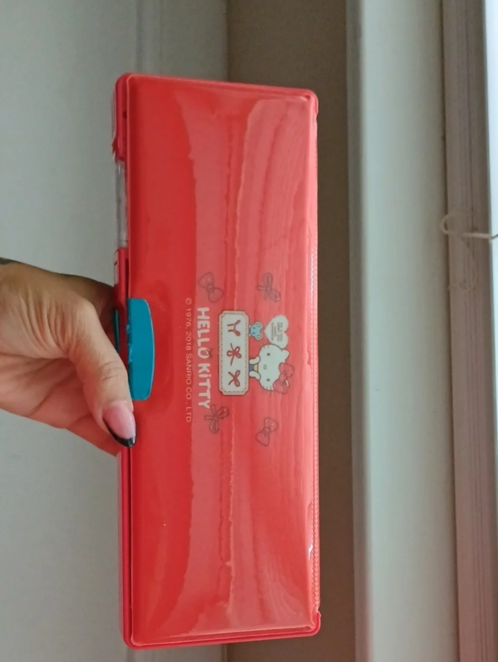 Hello Kitty Red Pencil Case with Blue Accent and Cute Character Art